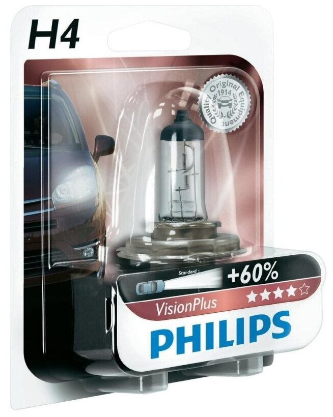 Купить запчасть PHILIPS - 12342VPB1 Лампа для автомобильных фар VisionPlus H4/12 В/60/55 Вт